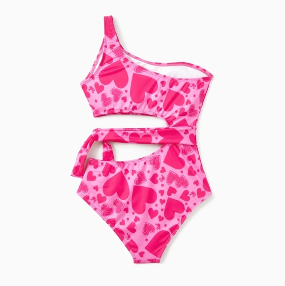 Barbie Heart Print Pink Women's One-Piece Swimsuit - Picture 2 of 4